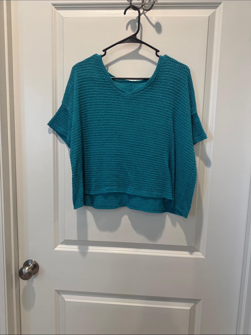 Teal Knit V-Neck Boxy Top